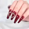 False Nails IMABC Press On Fake With Stones Extra Long Size Wine Red Shiny Ballet Come An Accessories Package