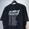 メンズTシャツヒップホップカジュアル特大のオートバイパターン印刷セントマイケルTシャツメンズレディースストリートウェアビンテージウォッシュブラックTシャツJ240409