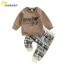 mababy 0-3y Kleinkind Säugling Neugeborene Kinder Baby Jungen Kleidung Set Kuhbrief T-Shirt Tops Hosen Casual Fall Feder Outfits Tracksan