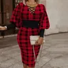 Casual Dresses Woman Dress Large Hollow Out V Neck Long Sleeve Fashion Plaid Slim Fit Robe African Family Party Formal 2024