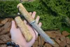 Kampanj M7734 Högkvalitativ rak kniv Damaskus Stål Rätt punkt Blad Shadow Wood Handle Outdoor Camping Vandring Survival Knives With Wood Mante