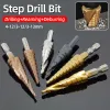 HSS M35 Titan Step Drill Bit 4-12mm Spiral Straight Groove 1/4 Hex Shank Metal Hole Cutter Cone Core Drilling Saw Wood Tool