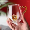 Бокалы для вина 3D Tiger Glass Cup Cup Cupsed Cups для паров молоко пиво