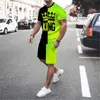 Erkek Yuvarlak Boyun Kısa Kollu Tshirt ve Şort Seti 3D Gülümseyen Yüz Mektubu Patchwork Moda Moda Sıradan Basketbol Sporları 240409