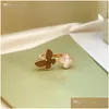 Band Rings Four Leaf Clover Ring Natural Shell Gemstone 925 Sier For Woman Designer T0P Quality Highest Counter Fashion Luxury Exqui Dh1Yi