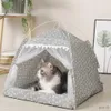 Chats lits meubles chats endormis nid semi-fermé de la tente de chat house houstante abri de cabane pour animaux de compagnie avec porte d'écran pour les fournitures de lit pour animaux de compagnie d'été