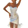 Casual Dresses Sequin Fringe Party Dress Elegant Evening With Low Cut Spaghetti Stems Backless Design Slim Fit For Women