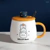 Tazze cartone animato orso simpatico tazza con coperchio di ceramica creativa cucchiaio set da ufficio tazza di acqua di latte per regalo