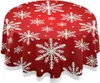 Table Cloth Christmas Round Tablecloth Snowman Snowflakes Red Washable Polyester Decorative Winter Year Cover