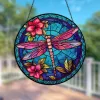 Fantasy Dragonfly Statened Glass Finestra sospesa, decorazione per finestre acriliche Dragonfly Suncatcher per amanti della libellula, regalo di lavaggio della casa