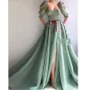 Vinca Suuny Muslim Mint Green Sweetheart Prom Dresses Belt High Slit Spets A-Line Islamiska Dubai Saudi Arabiska långa kvällsklänningar