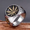 Motor Biker Maple Leaf Ring 14K Gold Men pojkar Guld/Silver Color Signet Ring Cool Man Rock Punk Biker Ring