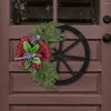 Decorative Flowers Wall Hanging Artificial Garland Festive Christmas Wheel Wreath Plaid Bowknot Spoon Pine Cone Decoration For Indoor