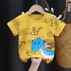 2024 Zomer Kinderen Cartoon T-shirt voor Baby Boy Animal Printing Dinosaur Cat Boys T Shirt Girls Tops Thees Striped Kids Deskled 240409