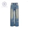 Women's Jeans Autumn Winter American Vintage Washed Wome Straight Tube Loose Wide Leg Light Blue Trouser Denim Pants