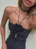 Kvinnors badkläder svart 3D -blommor En bit baddräkt monokini för kvinnor 2024 Sexig av axel ihålig ut baddräkt