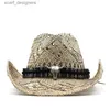 Chapeaux à bord large chapeau seau chapeaux de paille panama western cowboy paille femme hommes chapeau d'été caps de jazz plage casse-tête de vent de vent ou d'ombrage