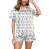 Netter Roller Kaninchen 2-Stück Pyjama Set für Frauen Affe Preppy Print Kurzärmel T-Shirt und Shorts Pyjama Set Loungewear