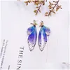Bengelen kroonluchter oorbellen minar delicate gradiënt kleur vlinder simation vleugel voor vrouwen creatieve strass party juwelen accessori dhpm9