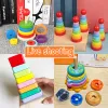 Montessori Educational Learning Children Toys Rainbow Wood Blocks Color Cognitive Shape Matching Stacking Game For 3-6 Years Old