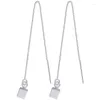 Dangle Earrings Simple Square Long Tassel Ear Line Jhumka Threader Silver Color Drop For Women Fashion Trendy Geometric Jewelry