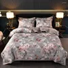 Bedding Sets 4pcs Delicate Floral Jacquard Vintage Botanical Fleece Duvet Cover Soft Comformer Bed Sheet And 2 Pillowcase