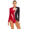 Stage Wear dames patchwork ballet dance tuidard strass pure mesh lange mouw gymnastiek bodysuit acrobatics figuur schaatsen jumpsuit