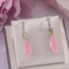 Orecchini a pennaglietta in argento gioiello sterling 925 per donne al quarzo rosa caduta naturale a goccia per le lacrime ccei032