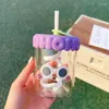 Wine Glasses Ins Emoticons Glass Cup Straw With Lid Heat Resistant Milk Fruit Juice Large Capacity Simple Coffee Mug Gift