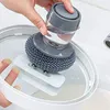 Mutfak Sabunu Dağıtım Palmiye Fırçası Otomatik Sıvı Ekleme Pet Top Pot Fırçası Temizleyici İtme Tipi Fırça Mutfak Deterjanı Araçları