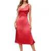 Casual Dresses Sexy V Neck Backless Dress Summer For Women Pure Color Imitation Silk Slim Banquet Vest Long Sleeveless