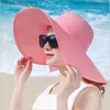 Szerokie brzegowe czapki wiadra prosta letnia słoma kapelusz kobiety duże szerokie grzbiet plażowy kapelusz słoneczny kapelusz solowany blok słoneczny UV Protection Panama Hat Bone Chapeu feminino y240409pwb6