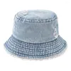 BERETS 2024 VINTAGE DENIM FLOPPY BACKET HAT WOMEN TIE DYE釣り釣り狩猟折りたたみ折りたたみ式フラットトップフィッシャーマン帽子ボブ・ホム