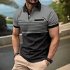 Chemises décontractées pour hommes pour hommes à manches courtes à manches courtes 3D Polo à rayures imprimées Digital Fake Pocket Buckle Mens Business Casual Top 2449