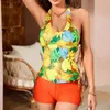 Women's Swimwear Yellow Print Two-piece Tankini High Waist Swimsuit Women 2024 Sexy U-neck Suspender Backless Bathing Suit Summer Beach