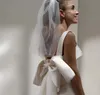 2024 Kurzes A-Line-Hochzeitskleid Big Bow Zivilkleider für Frauen Braut ärmellose Rückenfreie einfache Brautkleider Vestido de Novia Robe de Mariage