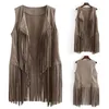 Women's Vests Vintage Faux Suede Ethnic Sleeveless Jacket Long Fringe 70s Hippie Cardigan Disco Prom Party Vest