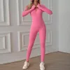 Pens feminino yoga slim fit jacutsuit colla de traje esportivo de coloração sólida cor de manga comprida com zíper para esportes fiess fisiculturing exercício