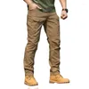 Calça masculina cargo de moda do homem trabalho tático de safári de longa calça de calça longa esportes de caminhada de vários bolsos ao ar livre