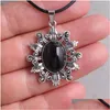 Chaines 1pcs alliage gothique ovale Stone naturelle Amethyste Black Obsidian Charm Pendant Collier Choker pour femmes Bijoux Halloween Drop del Otqde