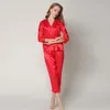 Heimkleidung 2024 Stickerei weibliche Pyjamas Homewear Elegante Frauen Seiden Satin Long Pyjama 2 Stück Frühling Herbst Nachtwäsche Pijamas