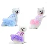 Hondenkleding Kleine kanten Chiffon Jurk Fashion Fashion Fashion Puppy Wedding Leuke zomer huisdier kostuum blauw paars roze