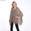 Shawls Winter shawl womens fashionable rain cape cotton knitted sweater with hollow tassels plus size European and American womens rain cape scarfL2404L2404