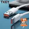 TKEY 66W 6A SUPER Snabb laddningskabel USB Typ C Laddningssladd för Huawei Mate 40 50 Xiaomi 11 10 Pro Mobiltelefontillbehör