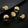 Cluster ringen punkstijl goud kleur koper initiaal voor vrouwen meisje 2024 mode 26 hoofdletters open ring verstelbare maat