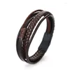 Charm Bracelets Fashion Classic Men's Leather Rope Bracelet Woven Ethnic Style Punk Metal Magnet Buckle Personality