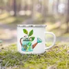 Muggar hanterar dricksvaror semester vandring mugg grön växt tryck emalj kreativt kaffe te vatten mjölk kopp sommar camping camping gåva