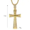 Pendant Necklaces Hip Hop Bling Iced Out Gold Color Stainless Steel Knights Templar Cross Pendants For Men Rapper Jewelry Drop