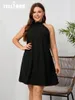 Casual Dresses Black Lace Trim Halter Mini Dress For Women Sexy Backless Sleeveless Holiday Beach A-line Summer Female Plus Size