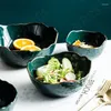 Kaseler nordic ışık lüks kase zümrüt altın kenar yaratıcı meyve tabak kahvaltı çorbası seramik salata ramen seti